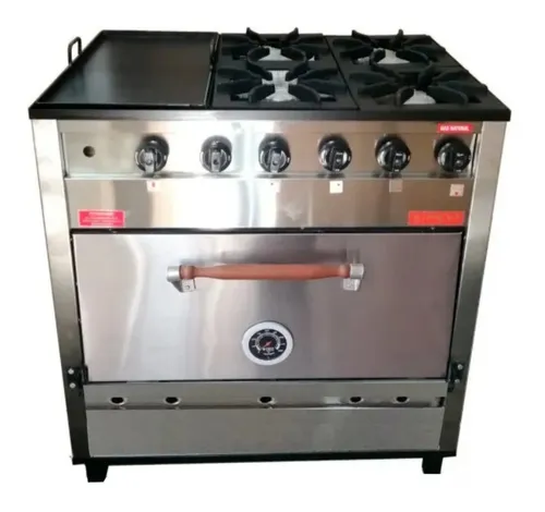 Cocina Industrial 4 Hornallas Acero 56 Cm Con Horno Pizzero